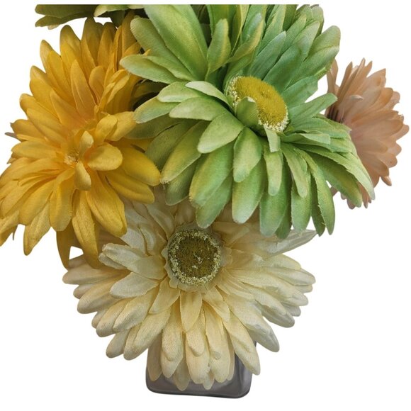 Silk Gerbera Daisy Floral Arrangement - Green Yellow & Pink Multicolor - Picture 6 of 10